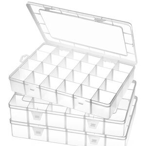 5 Clear Plastic Storage Organizer Boxes - 24 Grids Adjustable, Crafts/Beads
